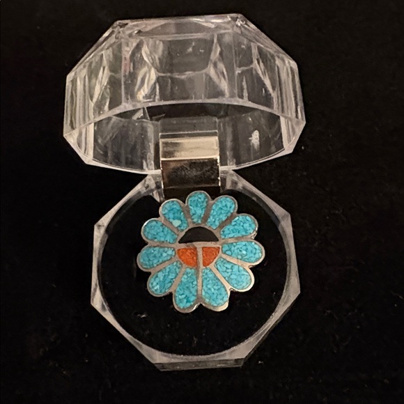 Vintage Turquoise Flower Ring Size 5 990 Sterling Silver